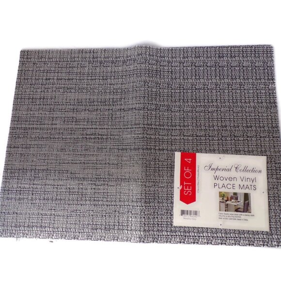 Imperial Collection Woven Vinyl Placemats Set of 4 Metallic Gray - Picture 1 of 7